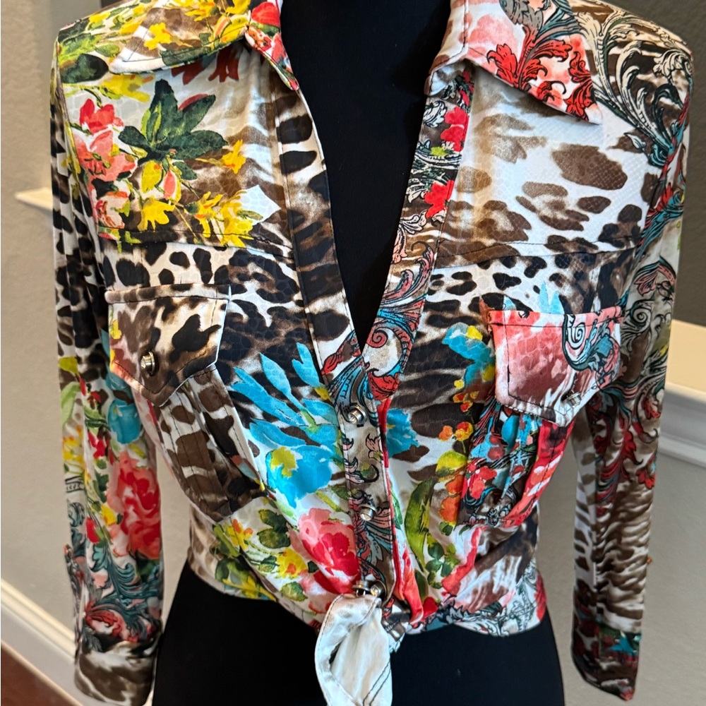 Colorful Floral and Animal Print Blouse
